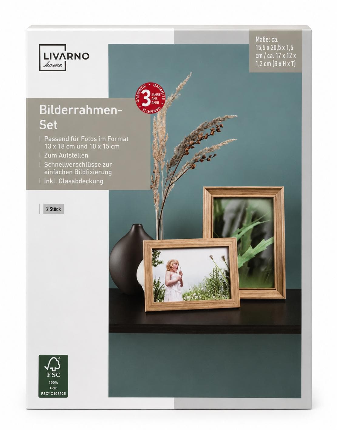Livarno Home Bilderrahmen-Set 2er Holzoptik 13x18 & 10x15 mit Glas