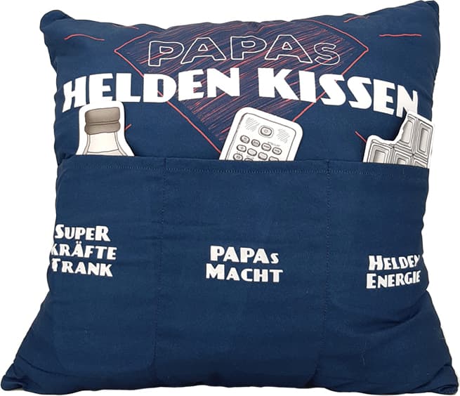 Kissen aus Stoff Sofahelden Papas Heldenkissen mit Taschen und Deko