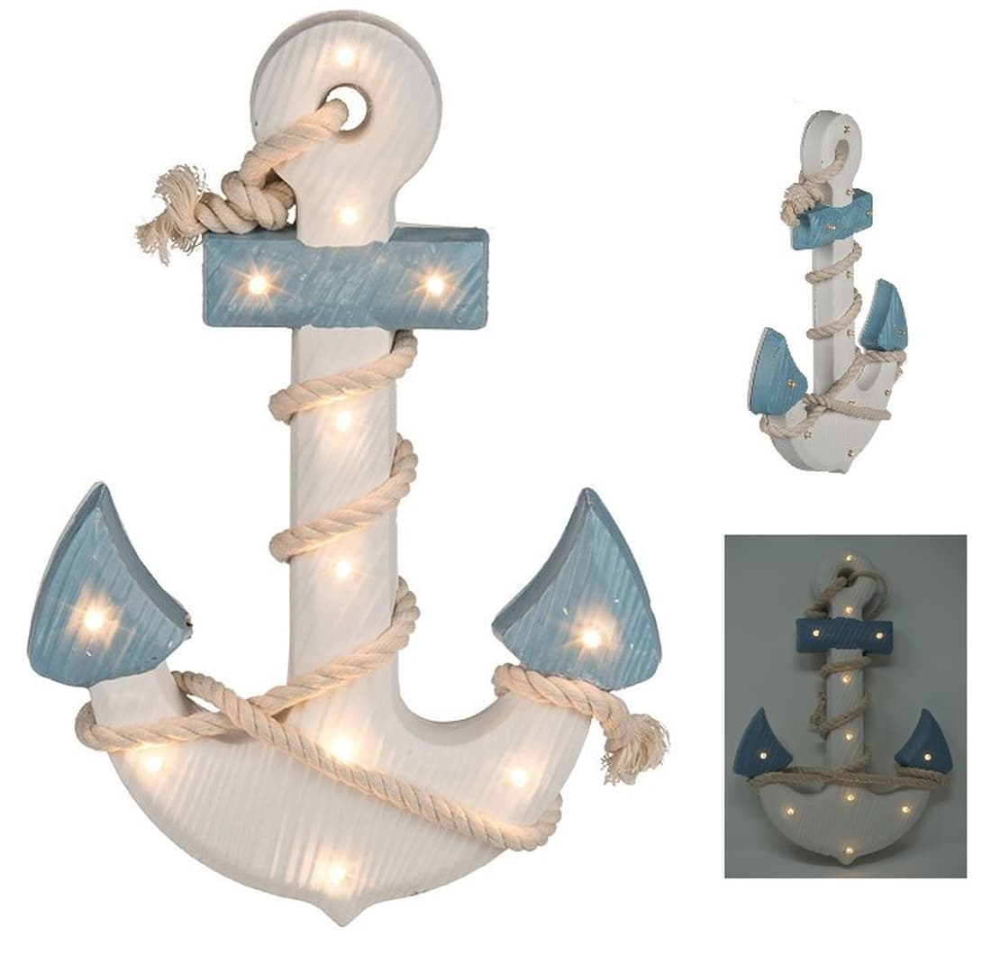 Holz Anker mit Seil und LED Beleuchtung