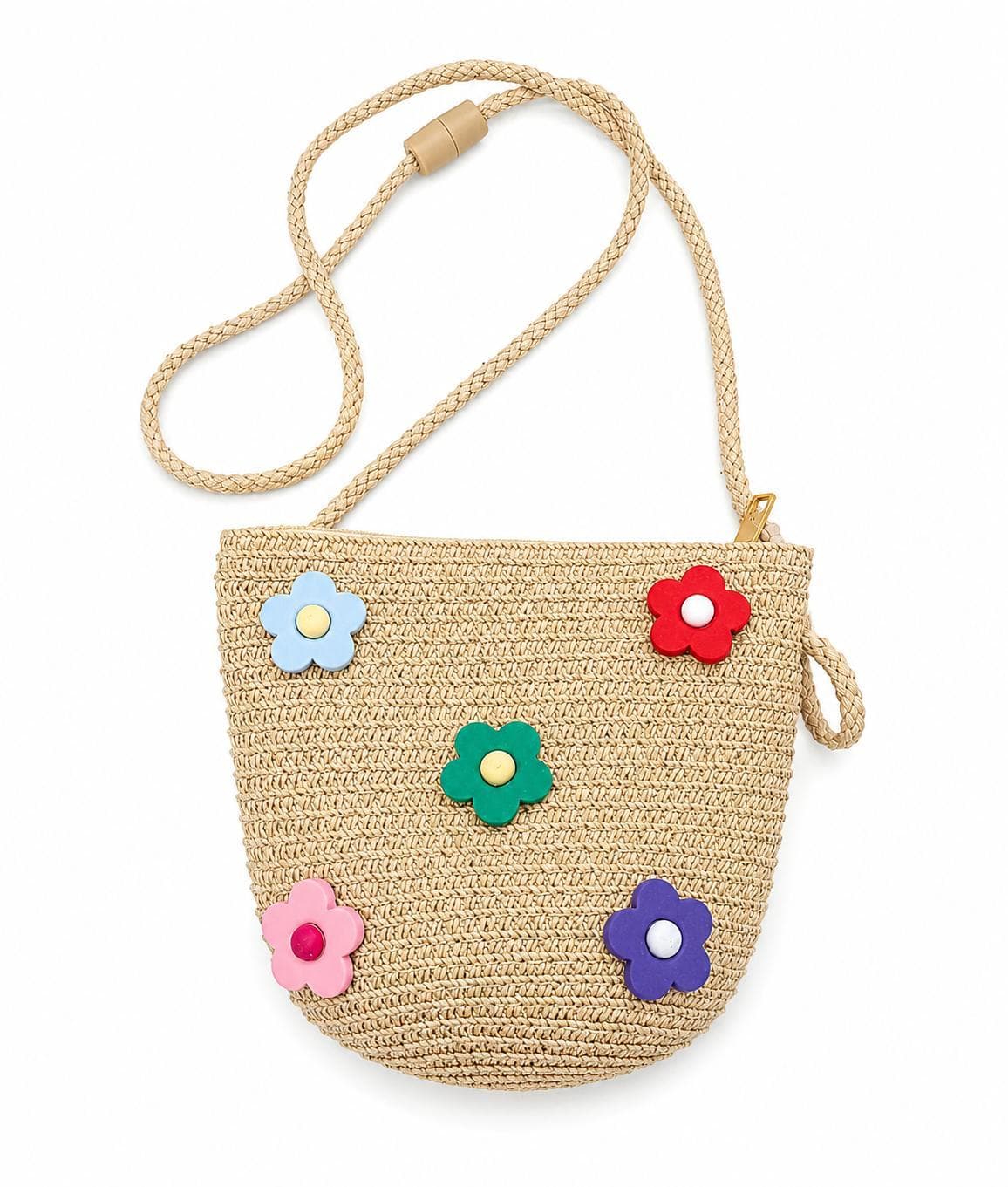 Kindertasche Stroh Umhängetasche Mädchen mit Blumen Basttasche Sommer Natur