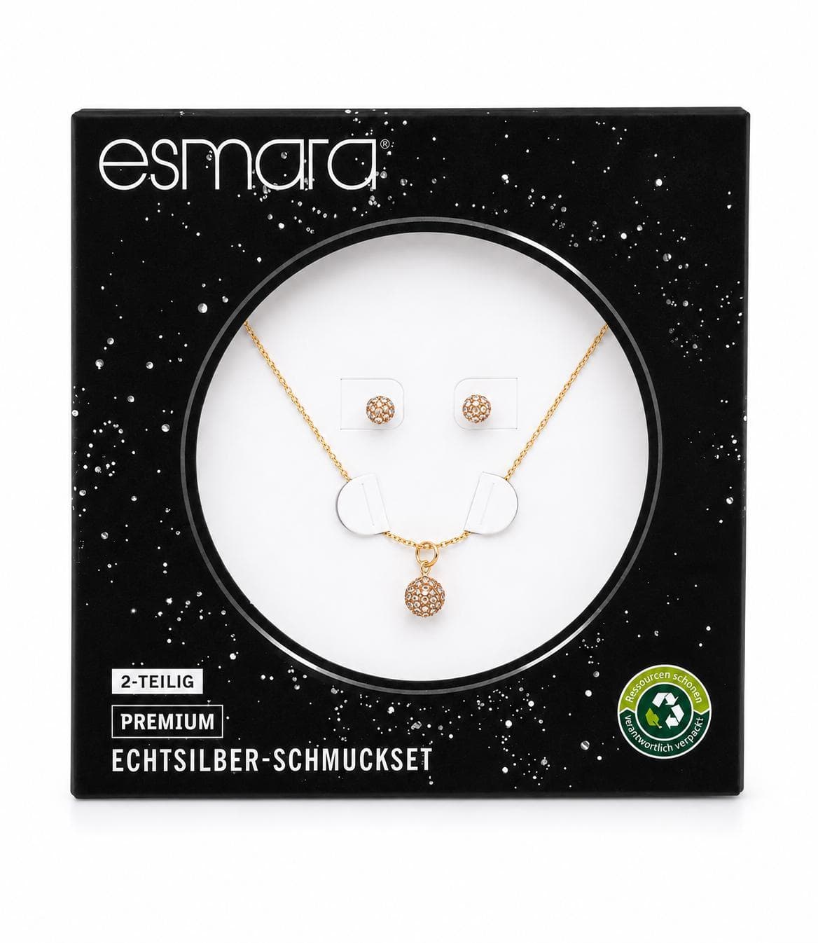 Esmara Echtsilber-Schmuckset 925 Rosegold Kugel-Anhänger | Collier & Ohrstecker 2-teilig | Damen Schmuck Geschenk NEU