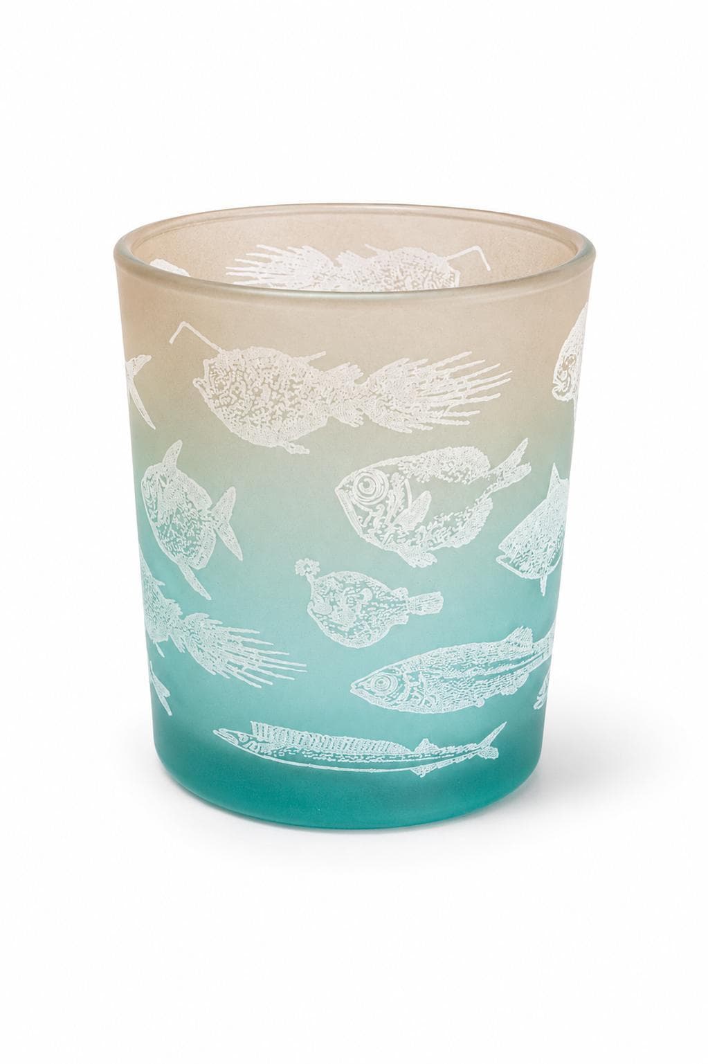 Glas-Windlicht Fischmotiv türkis ombre groß | Maritime Deko Teelichthalter | Kerzenhalter Fisch-Design | Küstenstil NEU