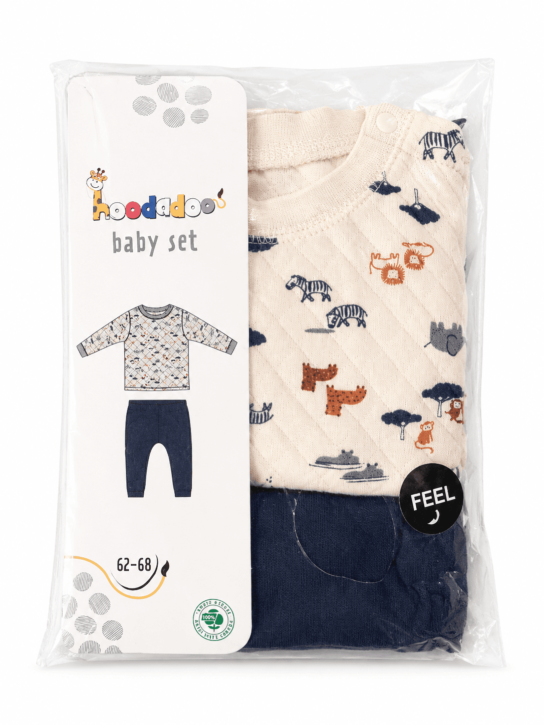 hoodadoo Baby Set Junge 2-teilig Langarmshirt + Hose Safari Gr. 62-68 gesteppt