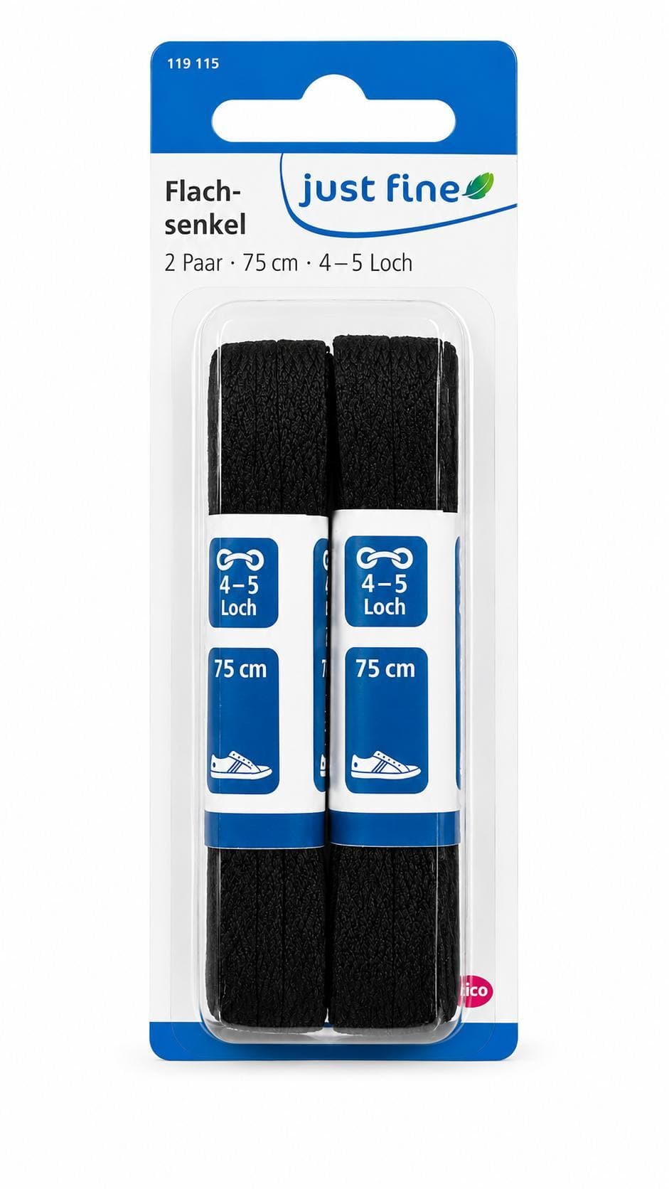 Wenco Schnürsenkel 2 Paar Flach Schwarz 75cm