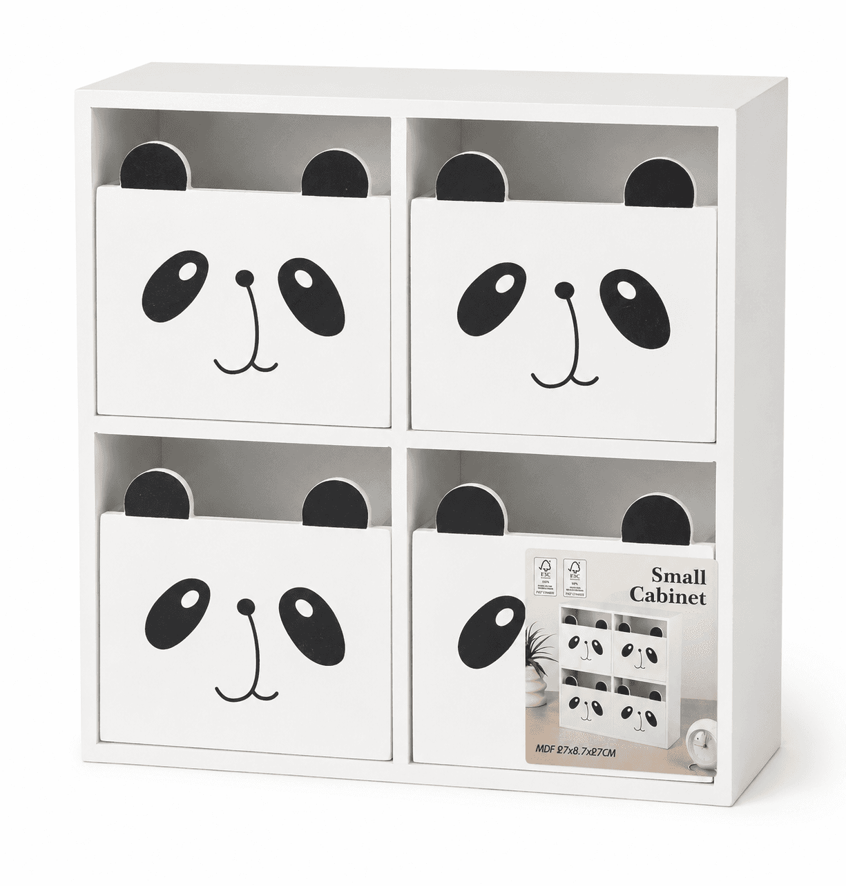 Panda Schubladenbox 27 x 27 cm mit 4 Schubladen – MDF FSC Kinderzimmer Aufbewahrung