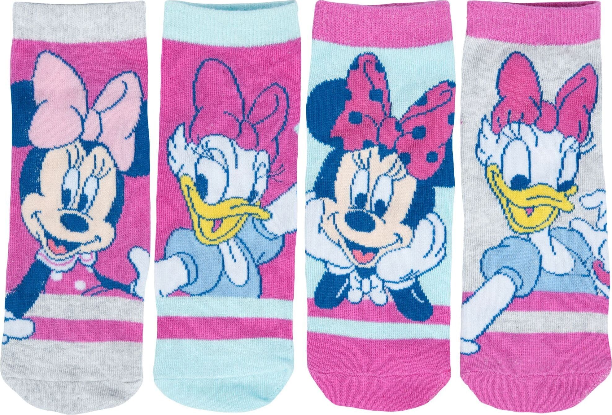 Disney Minnie Mouse Socken für Mädchen Kinder Kindersocken Sneaker Mehrfarbig Bunt (4er Pack), Größe:27-30